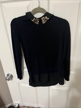 Ted Baker Black Embellished Collar Layered Sweater
